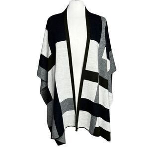 VIOLETA BY Mango Plus Size Mondrian Style Color Block Sweater Wrap Poncho Shawl